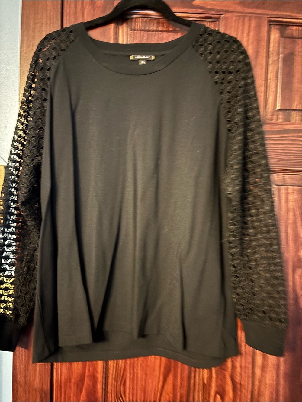 Stella & Dot Black Crochet-Sleeve Sweatshirt